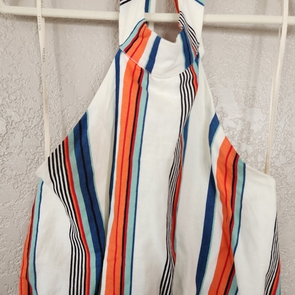Moon River LINEN COTTON blend Striped Halter Romper White Blue Orange - Picture 7 of 11